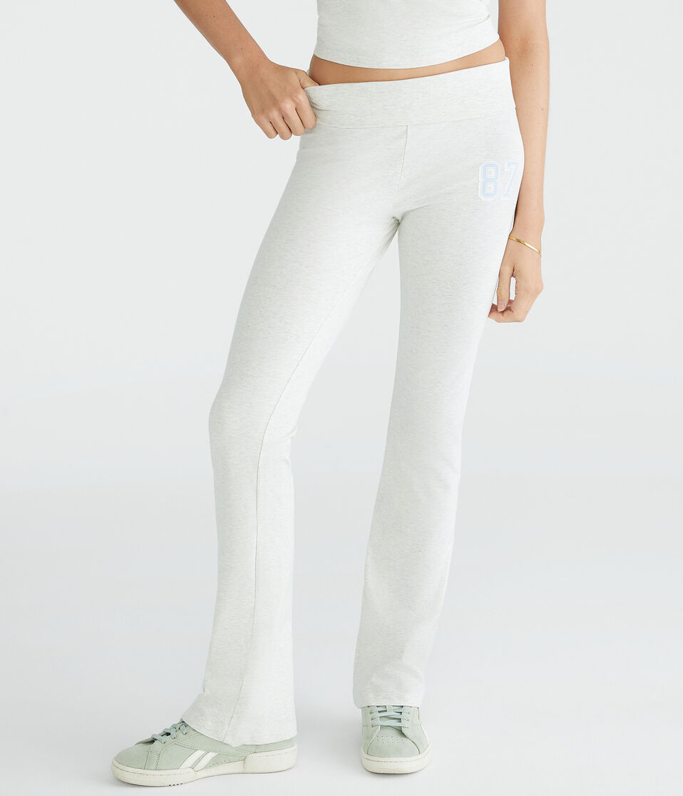Aéropostale 87 Mid-Rise Fold-Over Flare Leg Pants Lightest Heather Grey