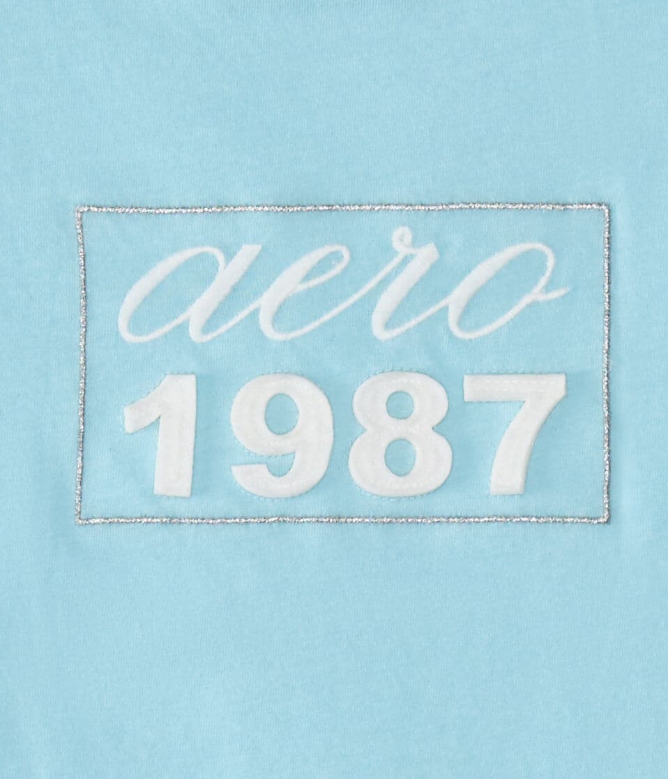Aéropostale Aero 1987 Box Logo Appliqué Graphic Tee Light Blue