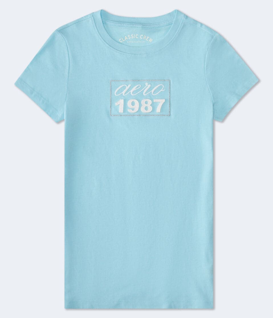 Aéropostale Aero 1987 Box Logo Appliqué Graphic Tee Light Blue