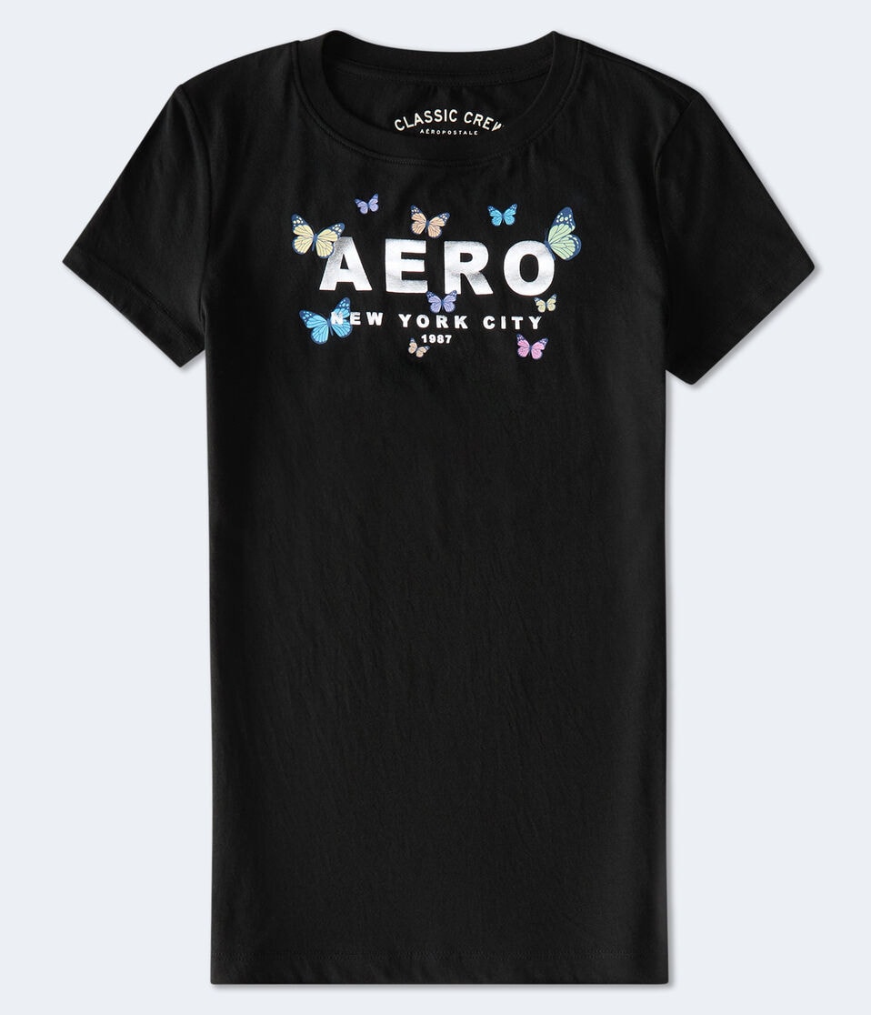Aéropostale Aero Butterflies Foil Graphic Tee Black Fox