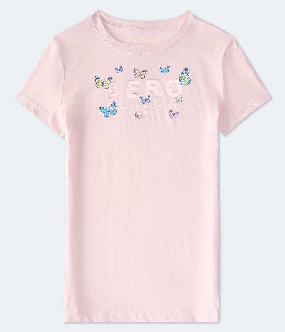 Aéropostale Aero Butterflies Foil Graphic Tee Peach Whip