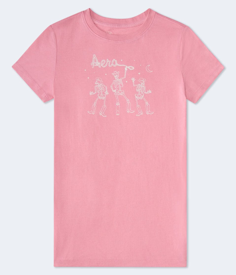 Aéropostale Aero Cowboy Skeletons Graphic Tee Luscious Pink