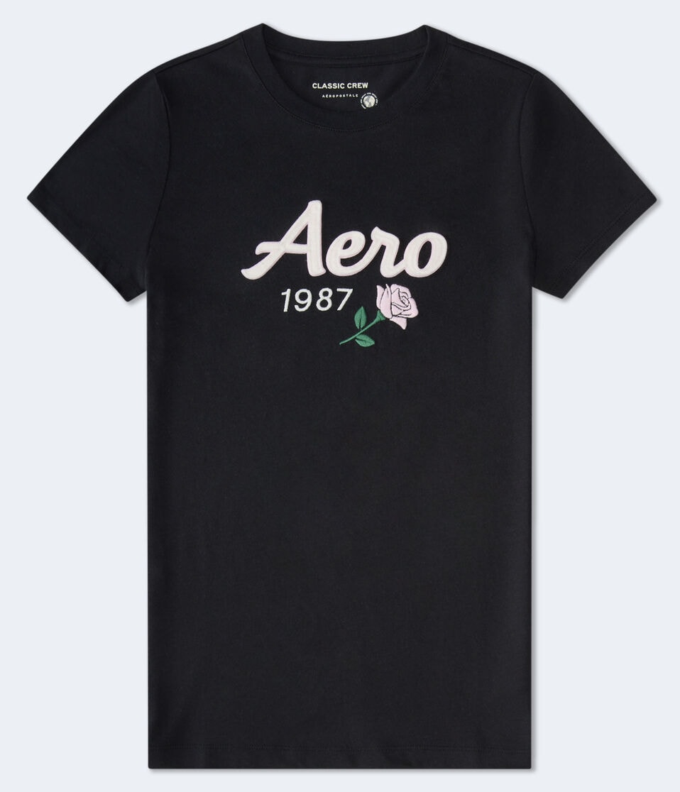 Aéropostale Aero Rose Appliqué Graphic Tee Black Fox