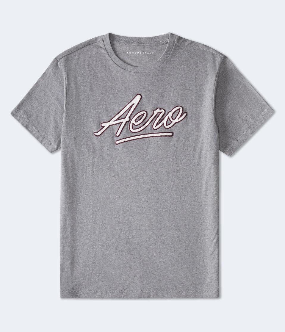 Aéropostale Aero Script Appliqué Graphic Tee Med Hthr Grey