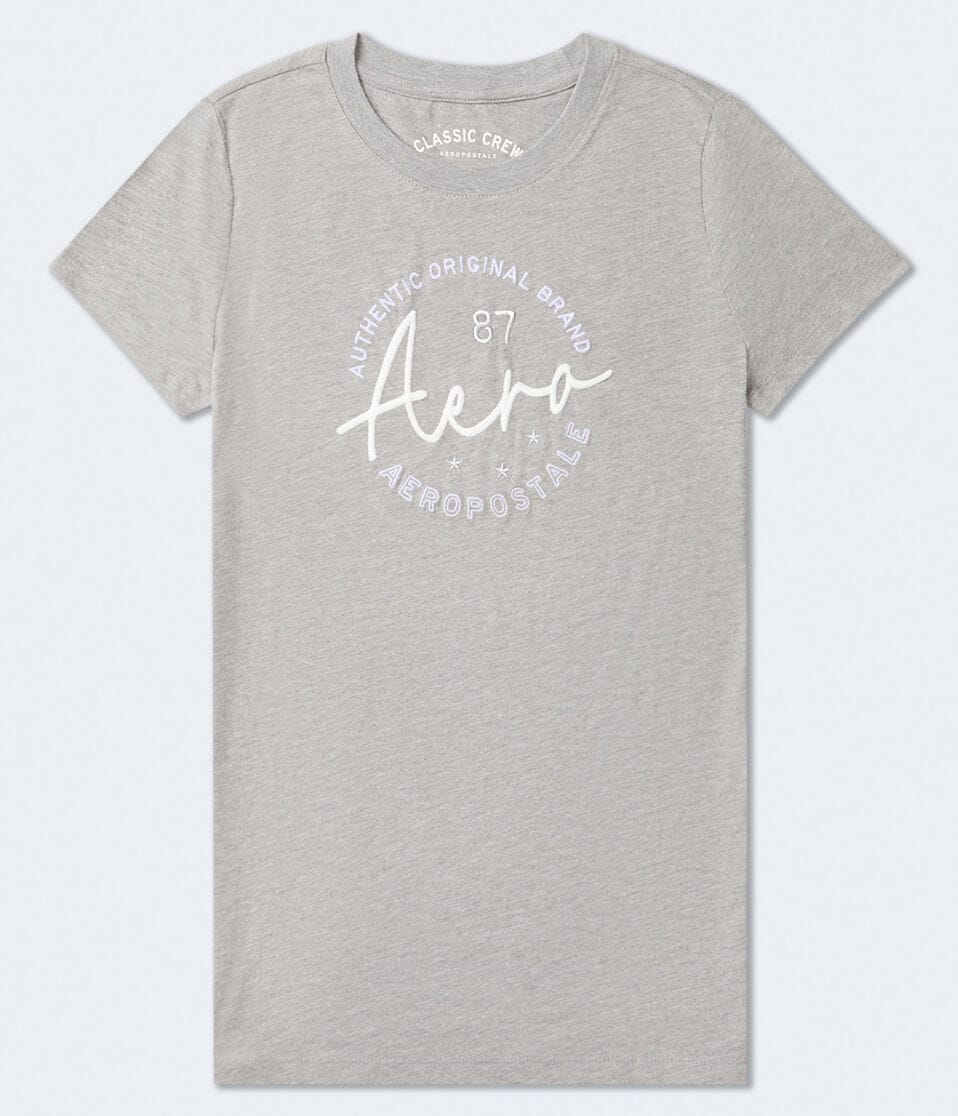 Aéropostale Aero Script Circle Graphic Tee Med Hthr Grey