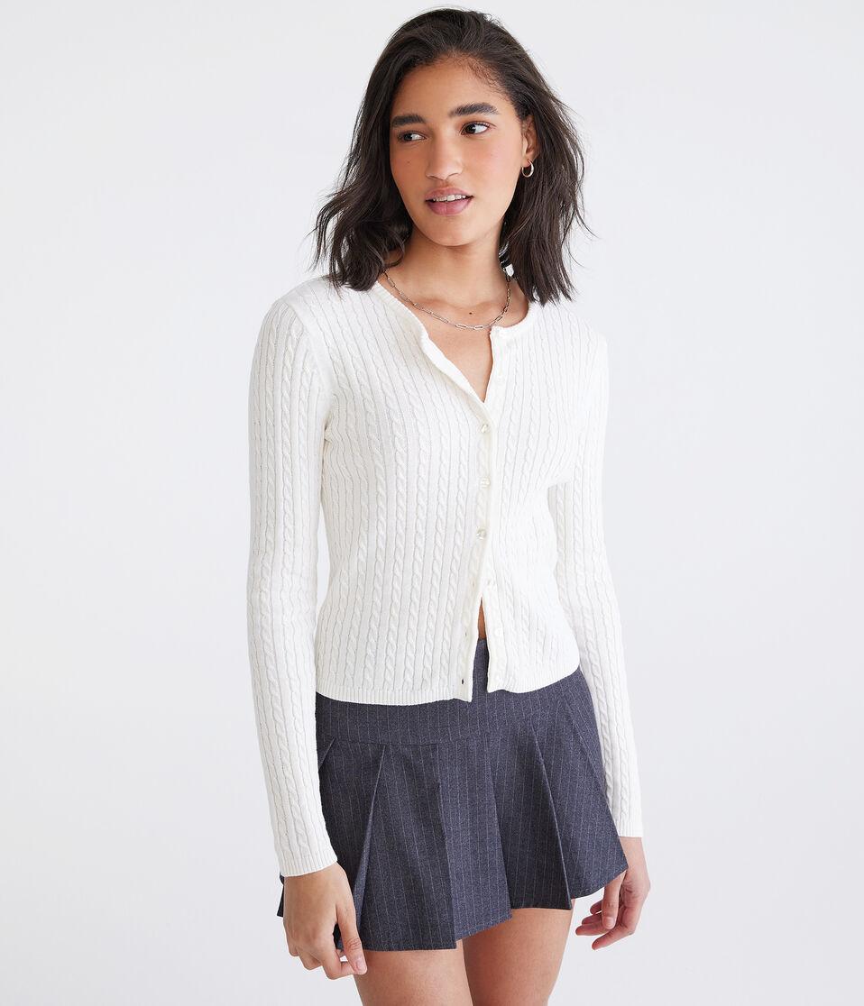 Aéropostale Cable Knit Crew Cardigan Gardenia