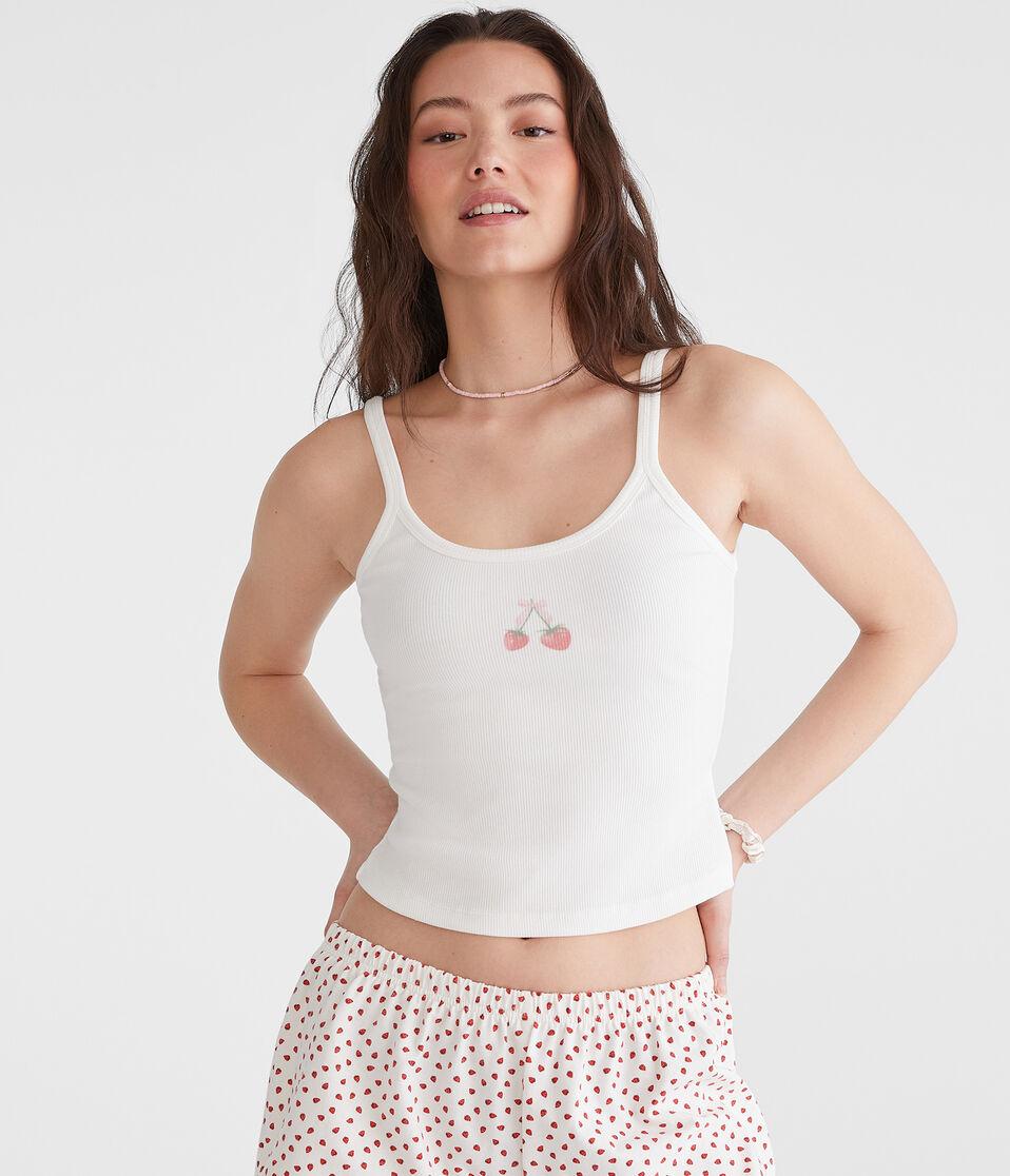 Aéropostale Cropped Graphic Sleep Tank Cream