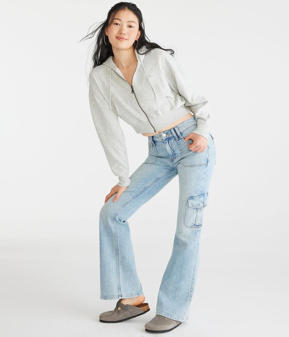 Aéropostale Flare Mid-Rise Cargo Jean Light Wash