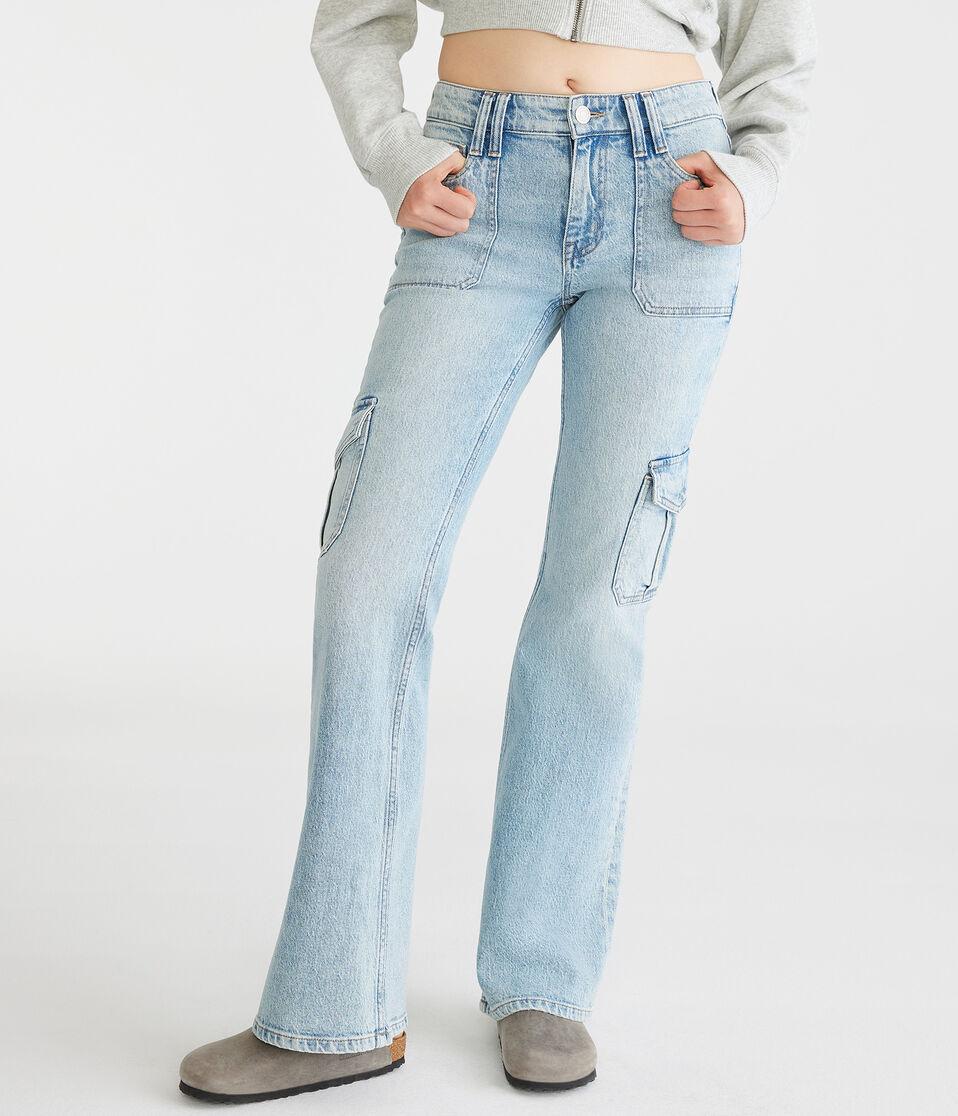 aéropostale Flare Mid-Rise Cargo Jean light wash