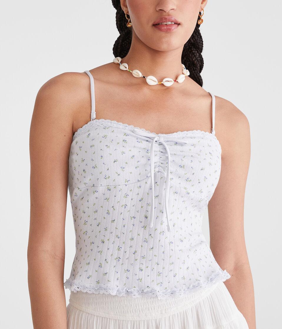 Aéropostale Floral Lace-Trim Tube Top Blue