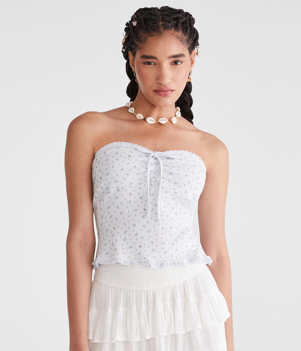 aéropostale Floral Lace-Trim Tube Top blue