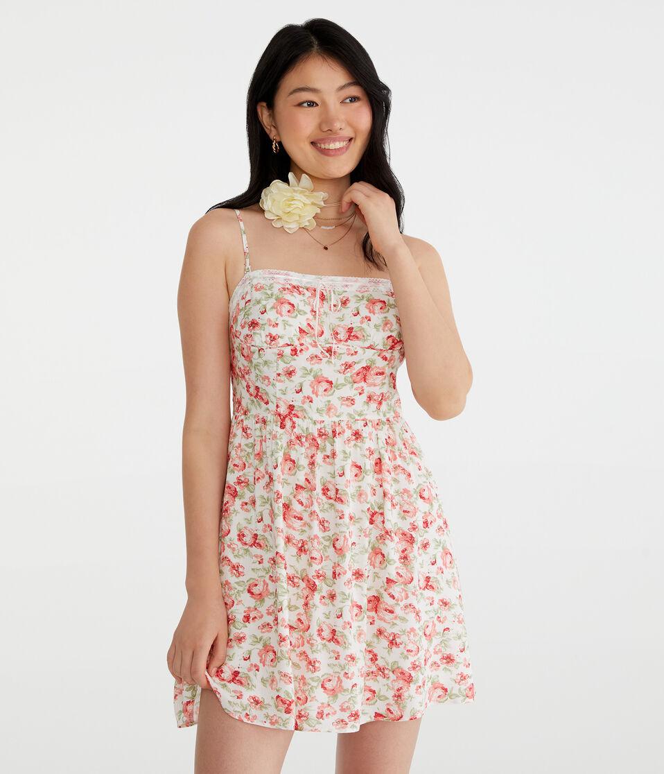 aéropostale Floral Strapless Fit & Flare Dress cream
