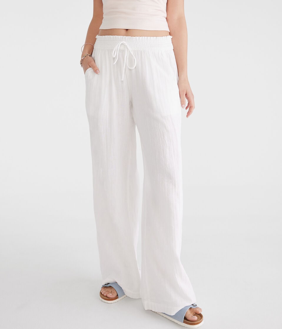 Aéropostale Gauze Wide Leg Drawstring Pants Bleach