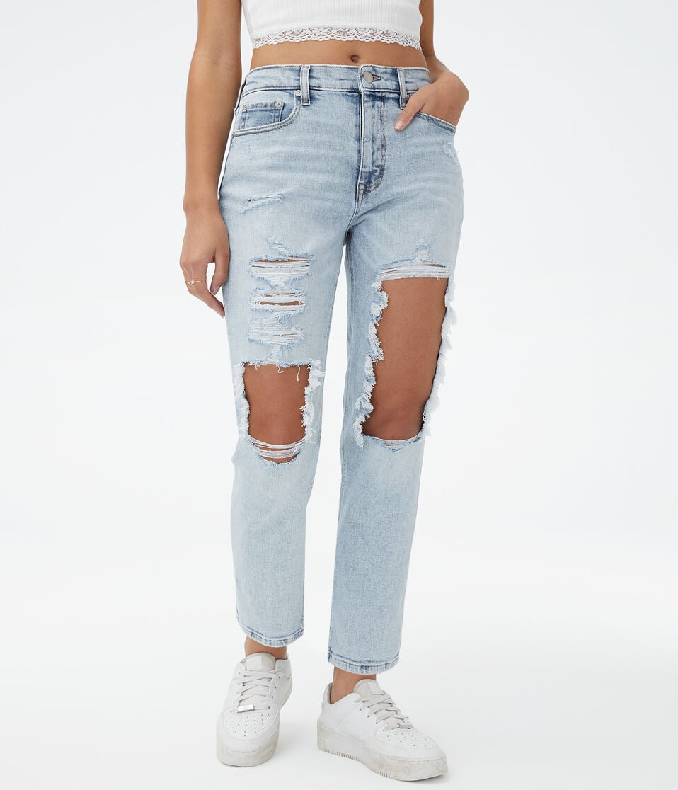 aéropostale High-Rise Stretch Mom Jean light wash