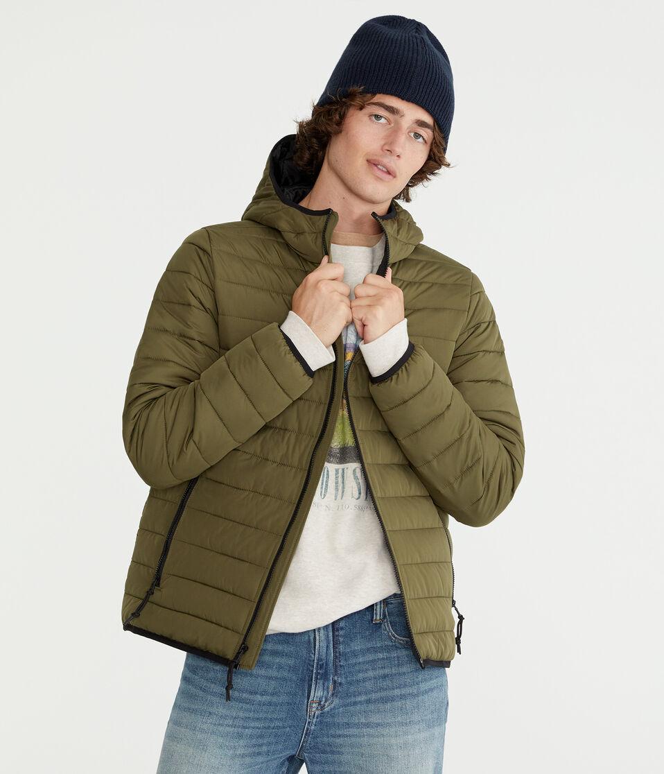 Aéropostale Hooded Midweight Puffer Jacket Olive