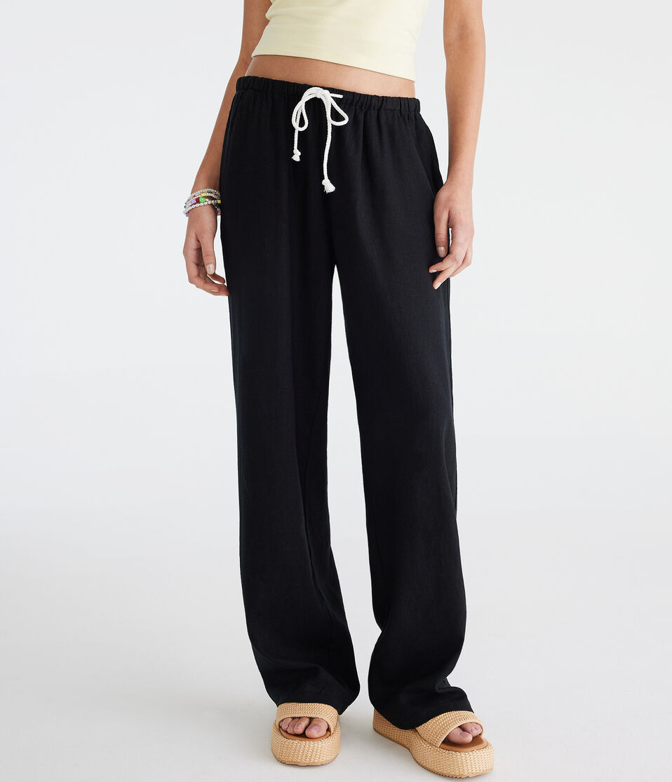 Aéropostale Linen Drawstring Pants Black Fox