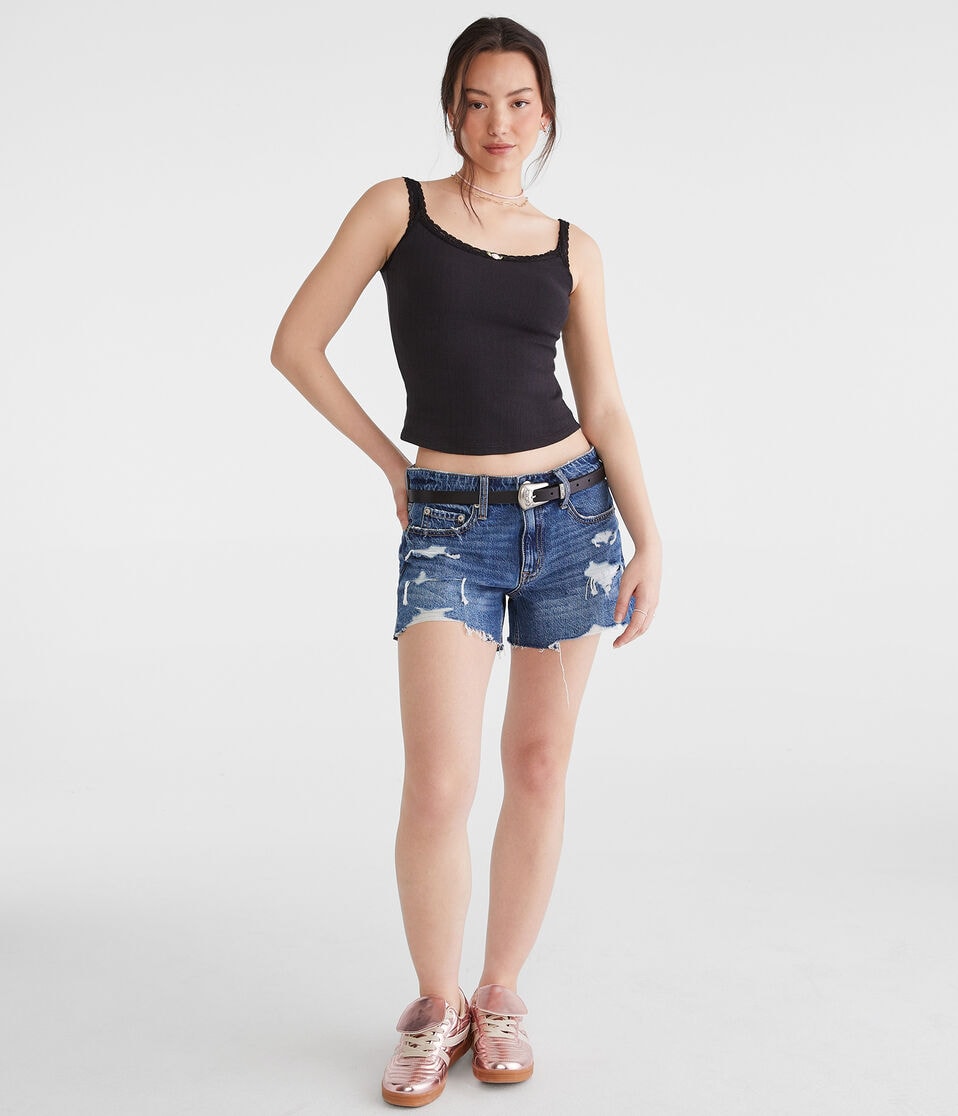 Aéropostale Pointelle Lace-Trim Cami Black