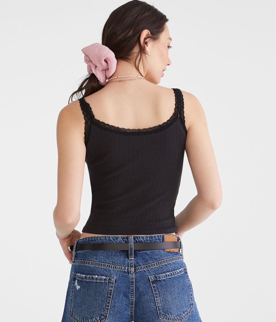 Aéropostale Pointelle Lace-Trim Cami Black