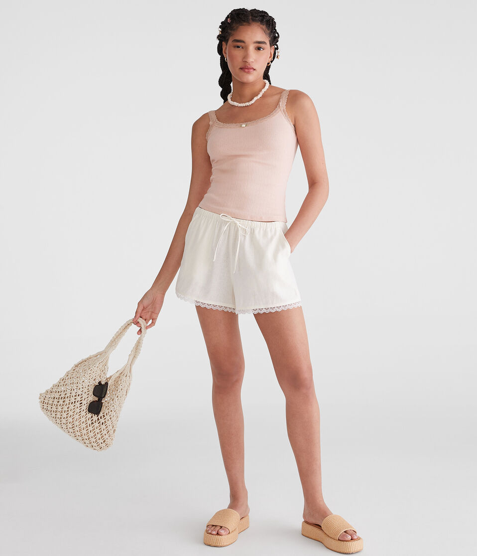 Aéropostale Pointelle Lace-Trim Cami Pink Light