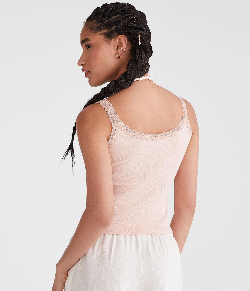 Aéropostale Pointelle Lace-Trim Cami Pink Light