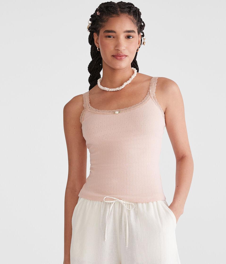 aéropostale Pointelle Lace-Trim Cami pink light