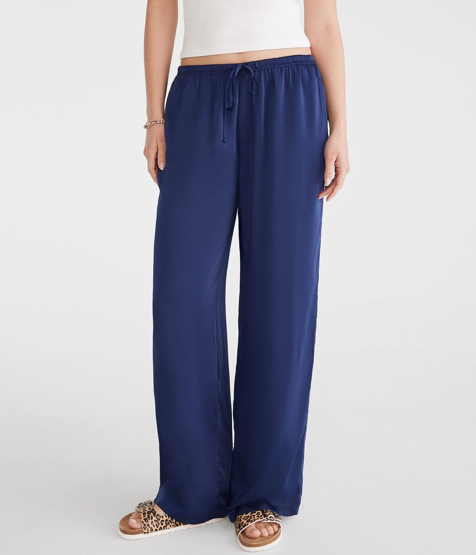 Aéropostale Satin Wide Leg Pants Naval Blue