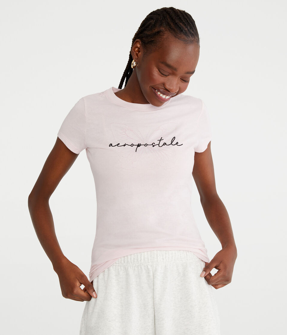 aéropostale Aeropostale Script Butterfly Graphic Tee peach whip