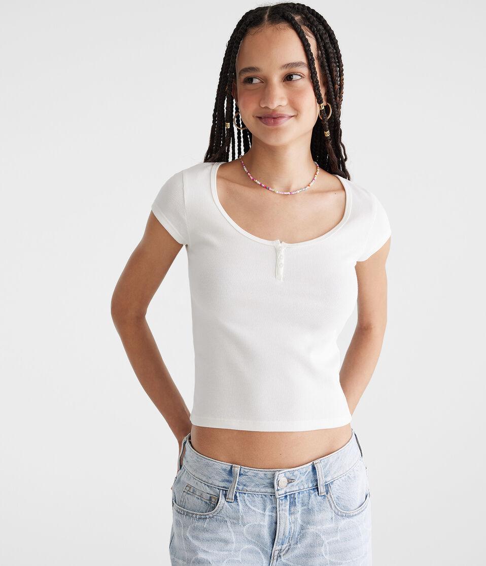 Aéropostale Seriously Soft Henley Tiny Top Cream