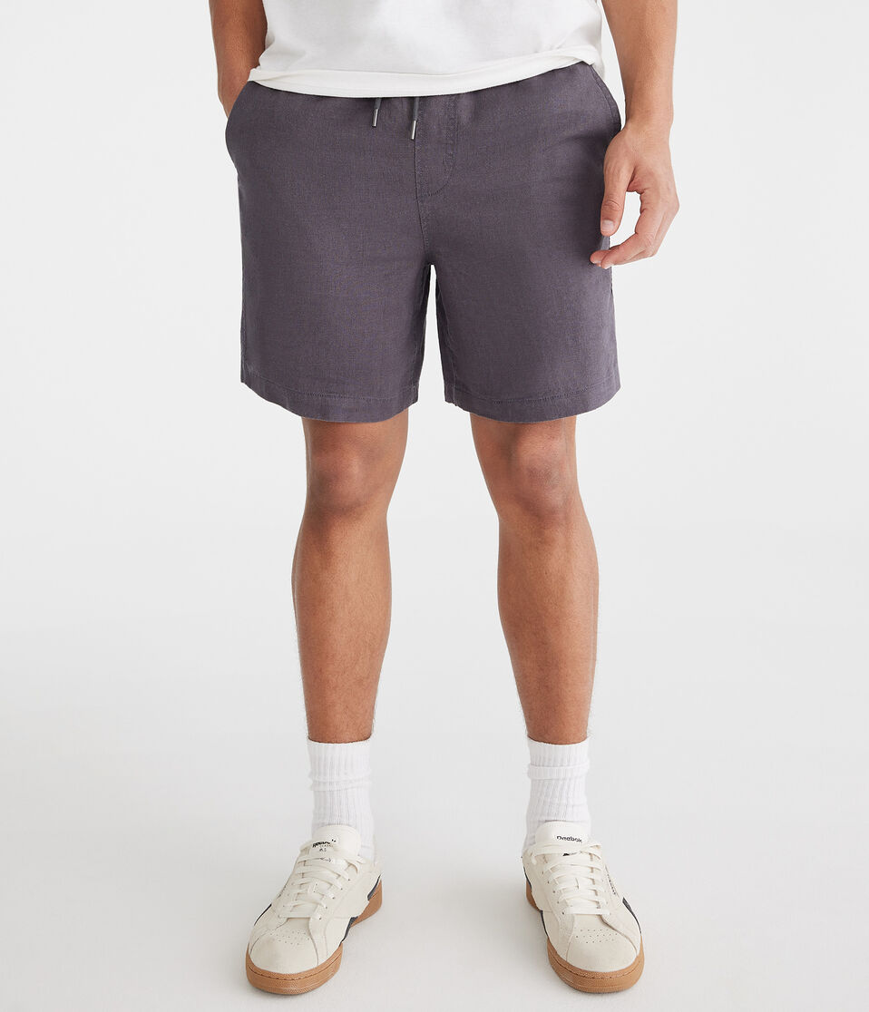 Aéropostale Solid Linen Shorts 7" Chateau Grey