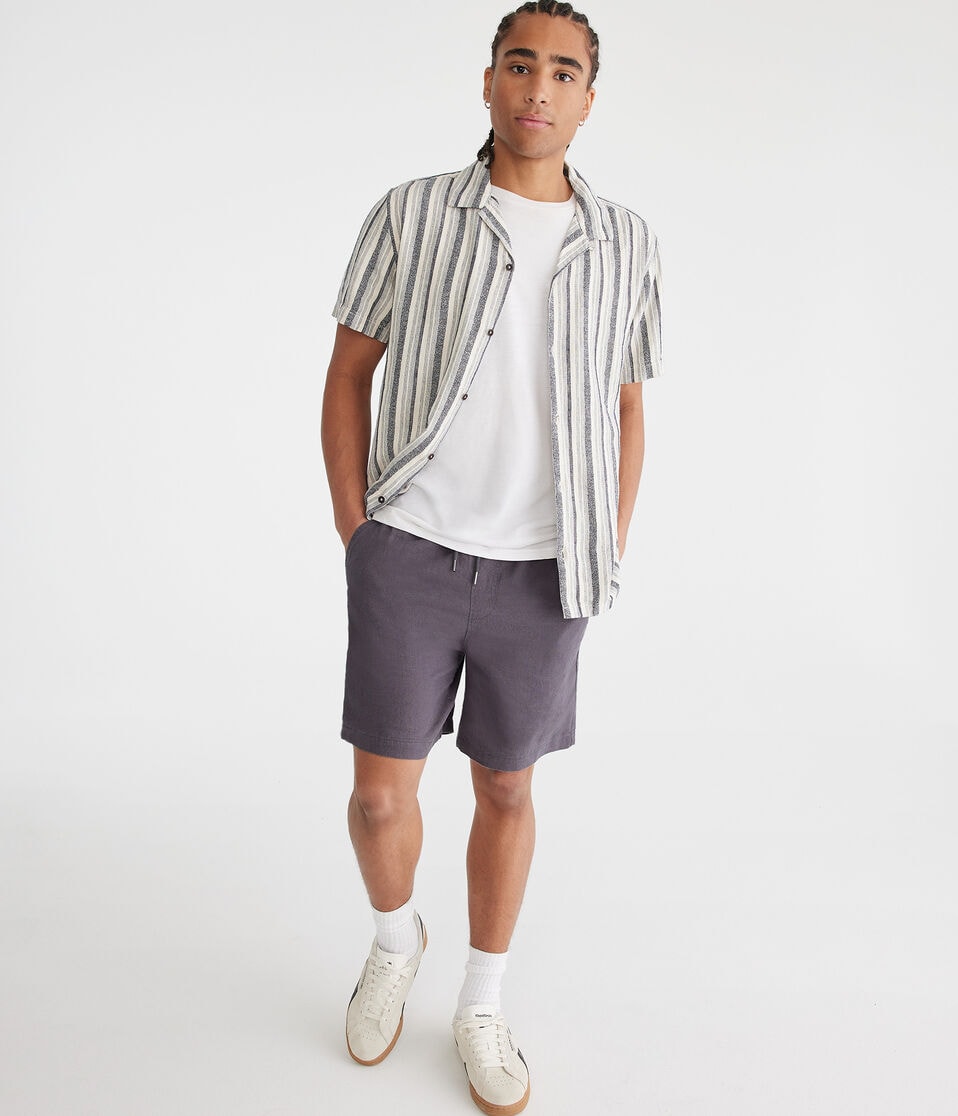 Aéropostale Solid Linen Shorts 7" Chateau Grey