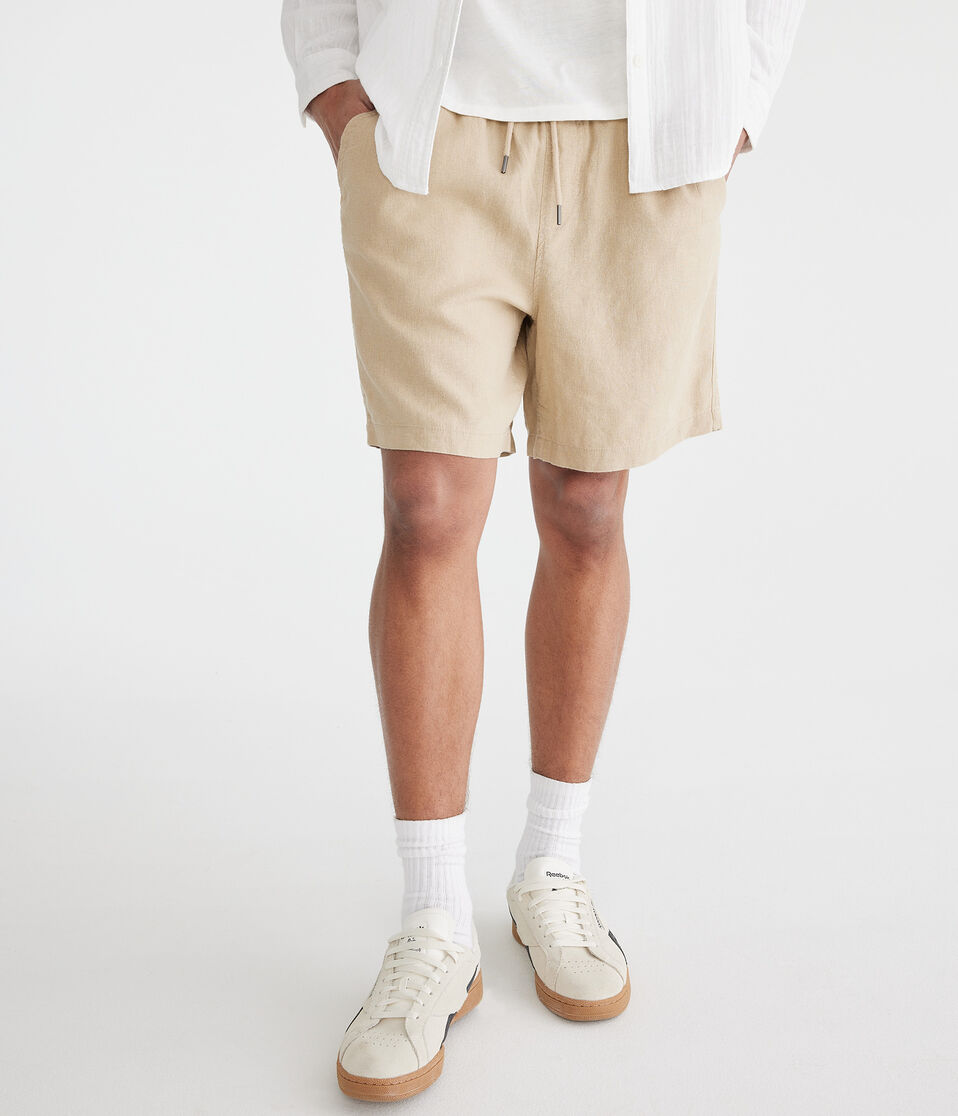 Aéropostale Solid Linen Shorts 7" Straw