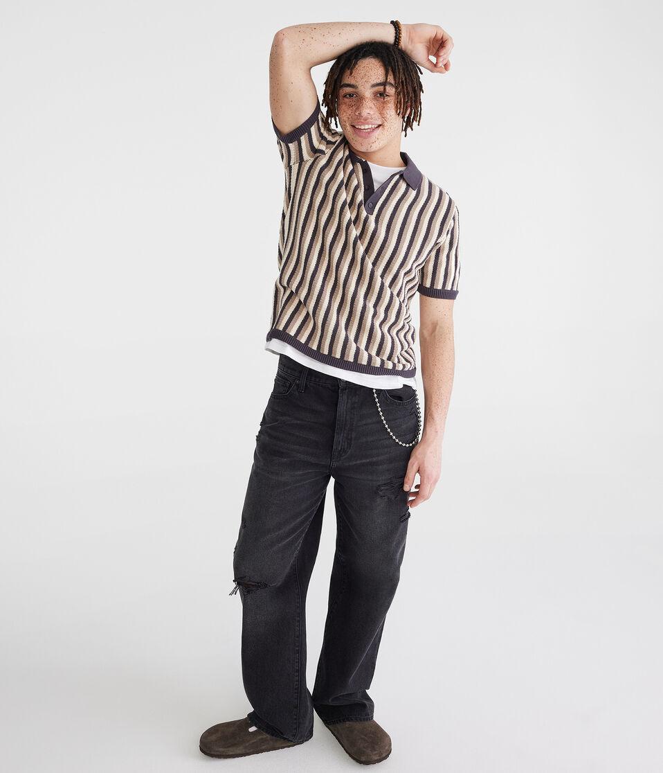 Aéropostale Vertical Stripe Sweater Polo Hematite
