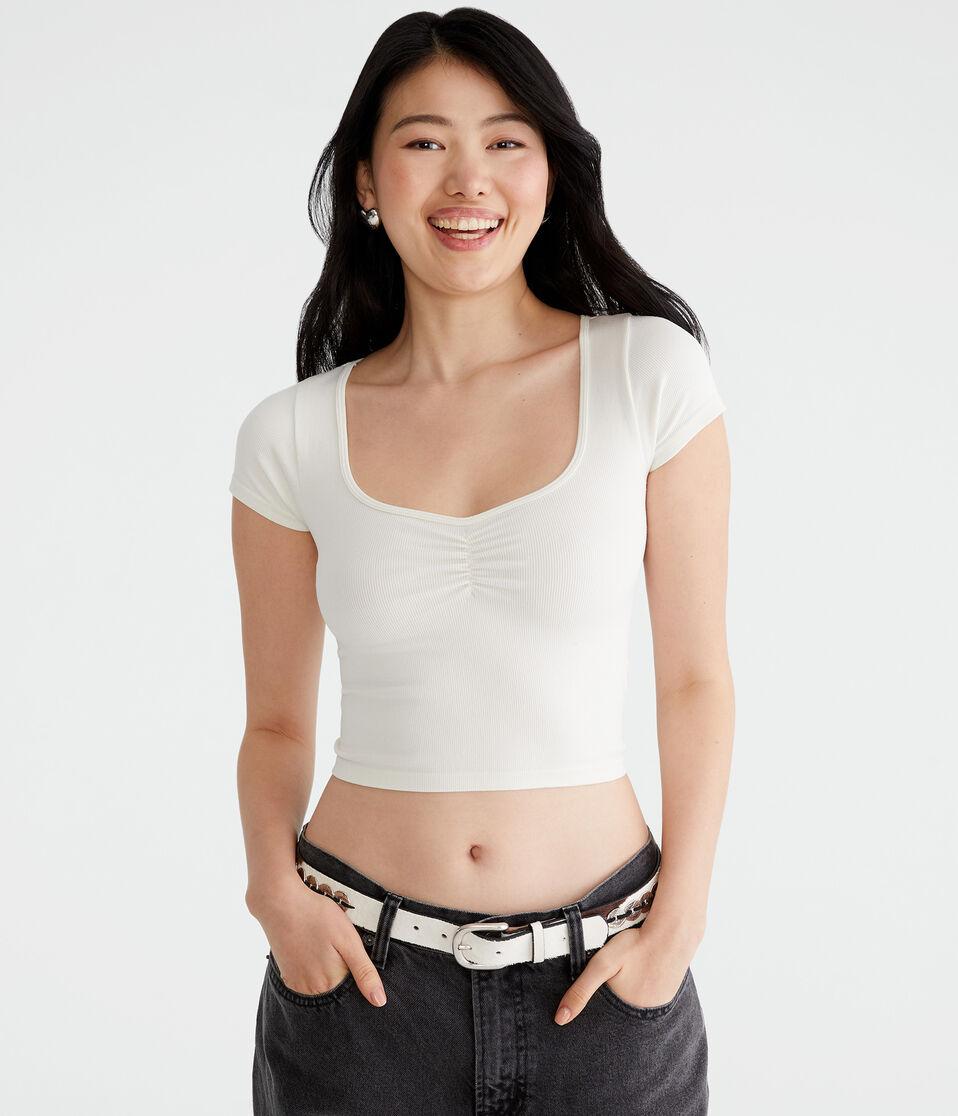 aéropostale Buttery Soft Cropped Cinch-Front Tee cream