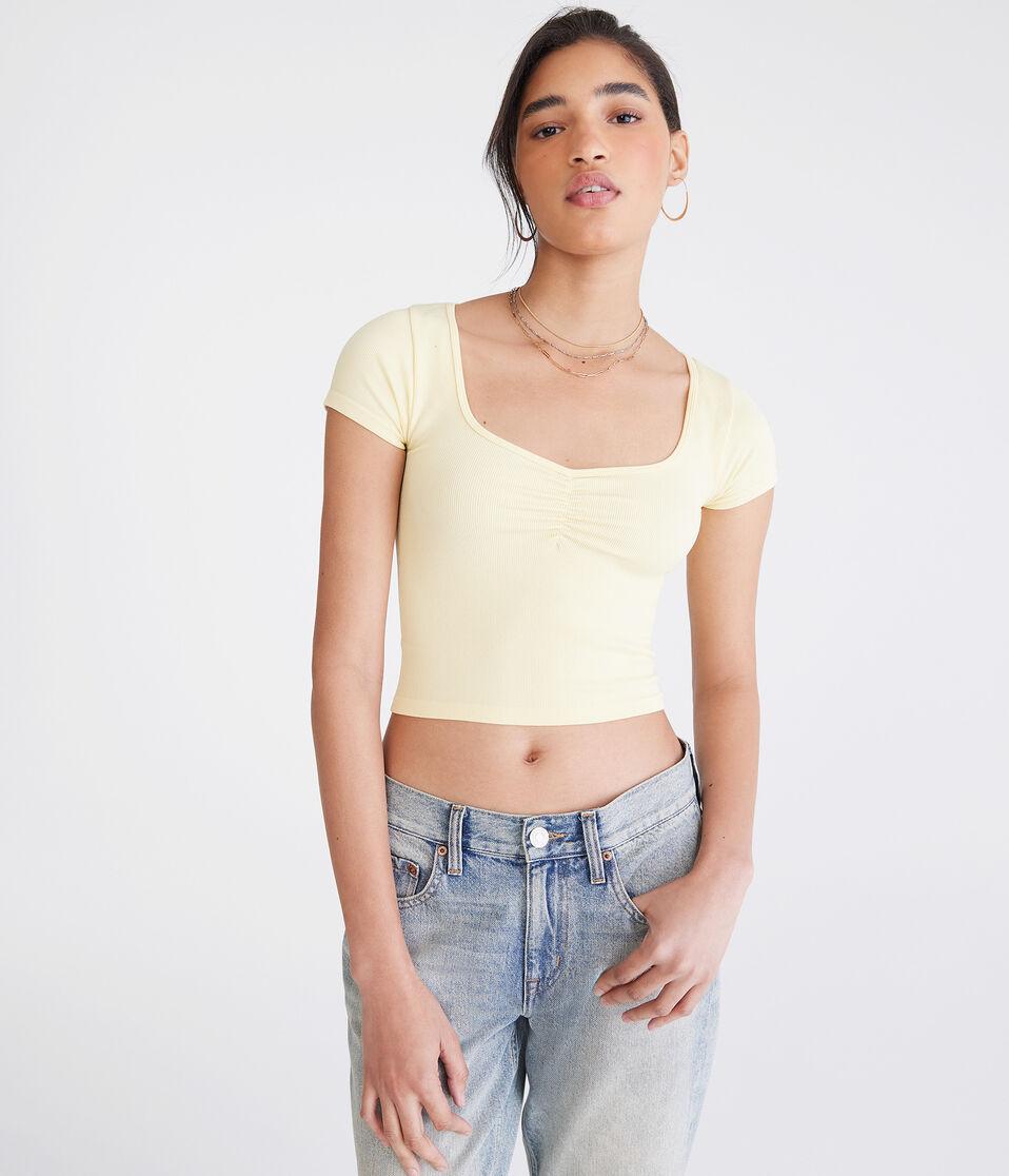 aéropostale Buttery Soft Cropped Cinch-Front Tee sunburst
