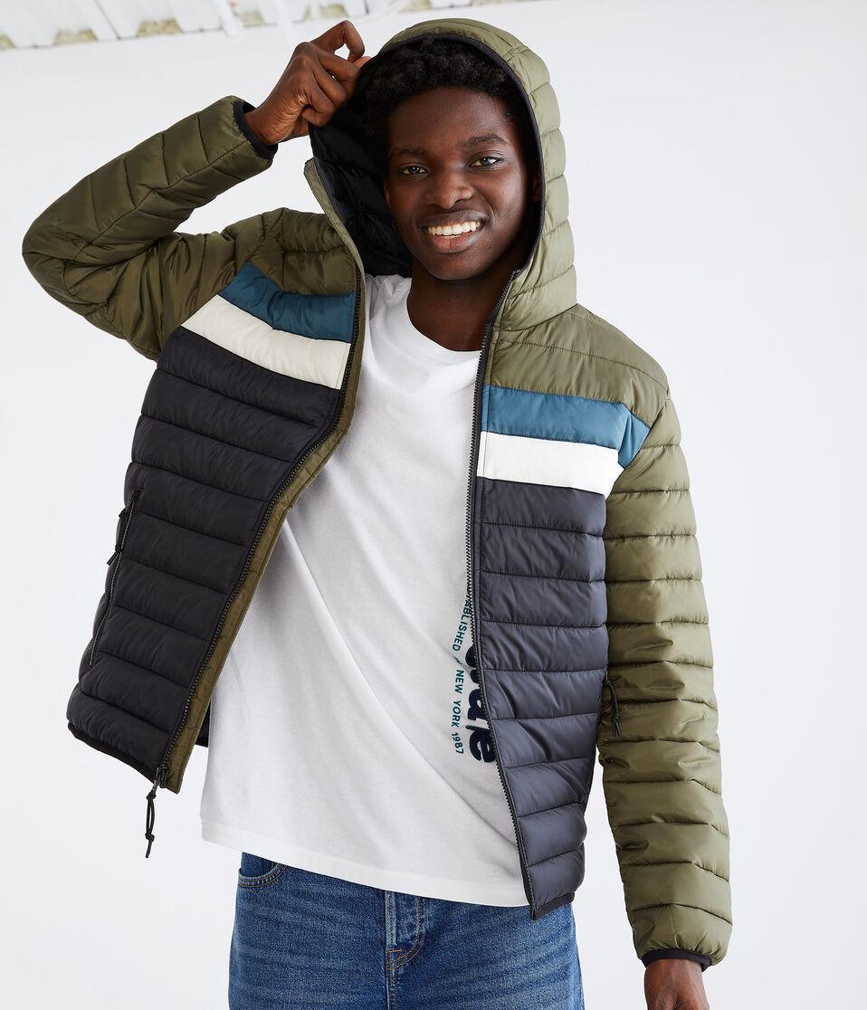 aéropostale Colorblock Hooded Midweight Puffer Jacket caper green