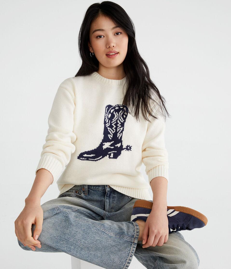 aéropostale Cowgirl Boot Oversized Crew Sweater nude