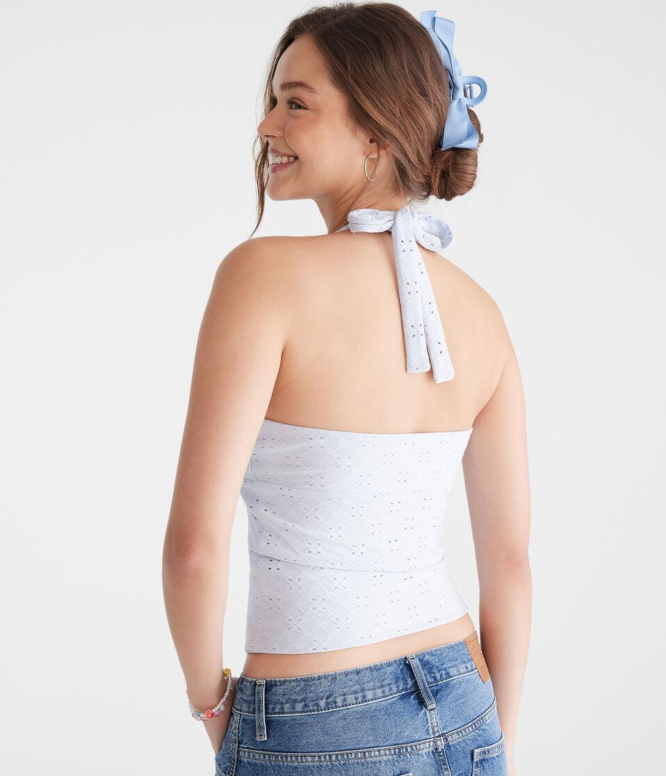 Aéropostale Eyelet V-Neck Halter Top Fresh Lavender