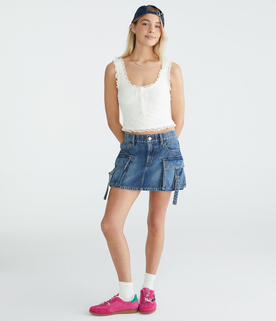 Aéropostale Floral Lace Scoop-Neck Cropped Tank Cream