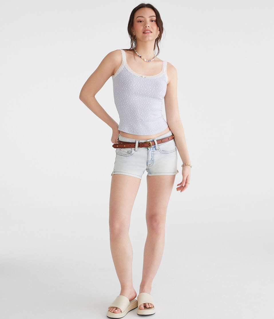 Aéropostale Floral Pointelle Lace-Trim Cami Spirit Blue
