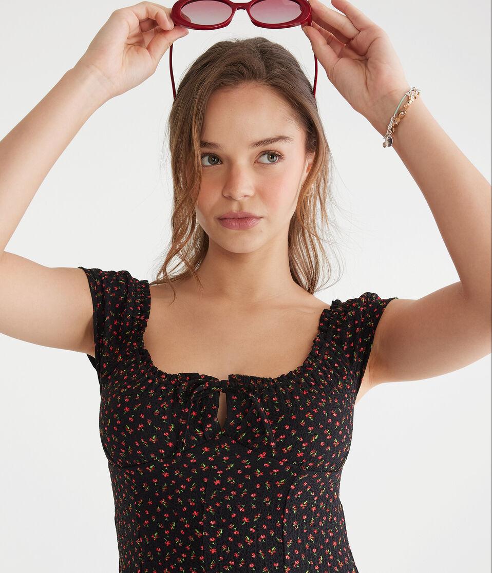 Aéropostale Floral Scoop-Neck A-Line Mini Dress Black Fox