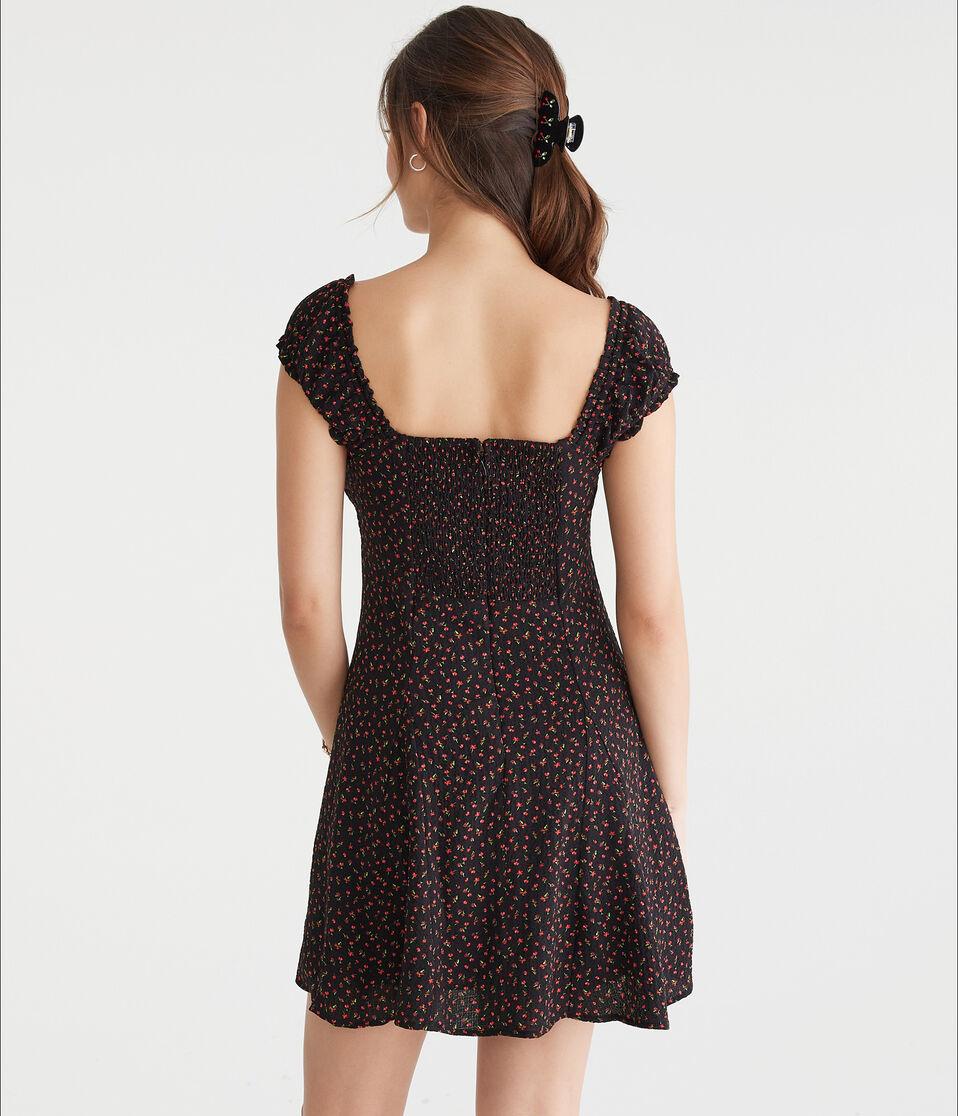 Aéropostale Floral Scoop-Neck A-Line Mini Dress Black Fox