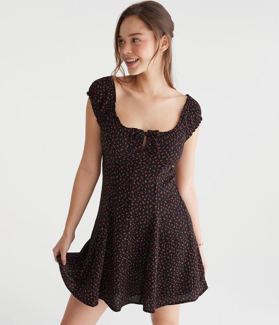 aéropostale Floral Scoop-Neck A-Line Mini Dress black fox