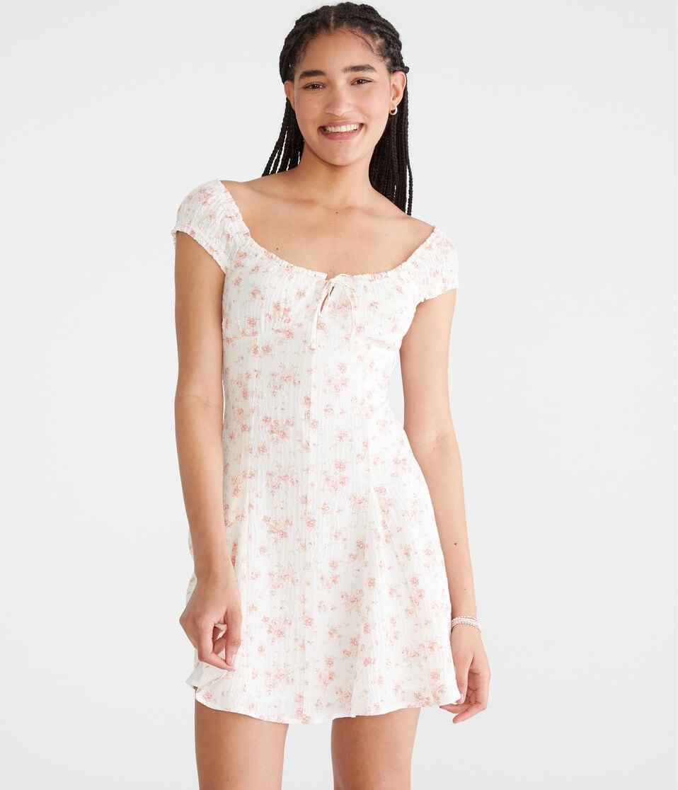 aéropostale Floral Scoop-Neck A-Line Mini Dress cream