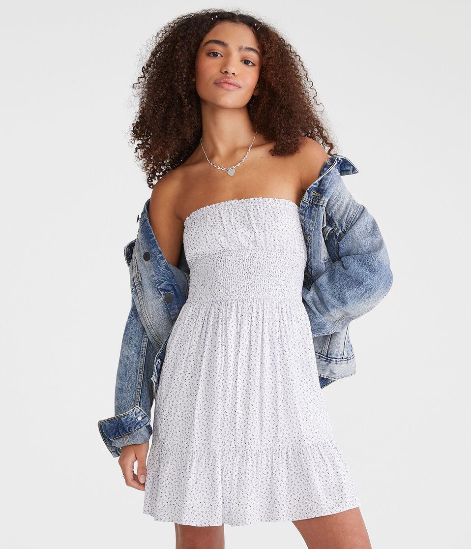 aéropostale Floral Strapless Fit & Flare Mini Dress blue