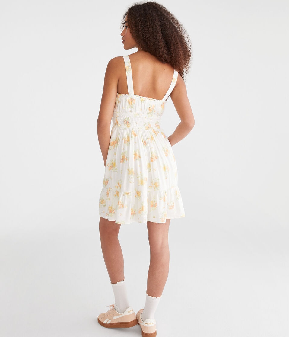 Aéropostale Floral Strapless Fit & Flare Mini Dress Cream
