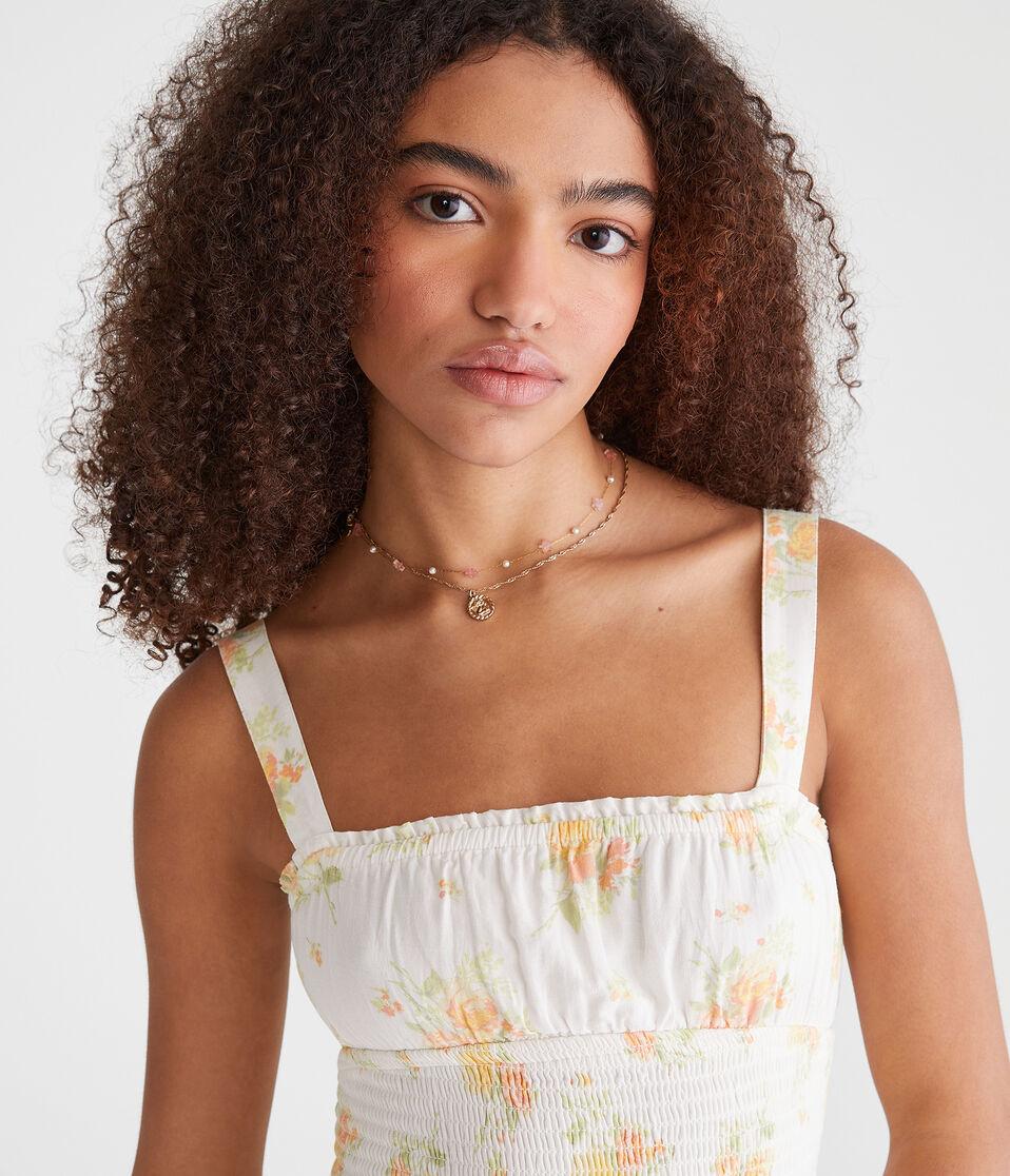 Aéropostale Floral Strapless Fit & Flare Mini Dress Cream