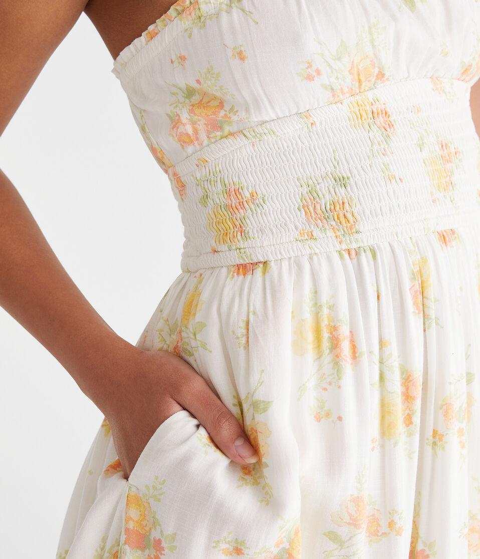 Aéropostale Floral Strapless Fit & Flare Mini Dress Cream