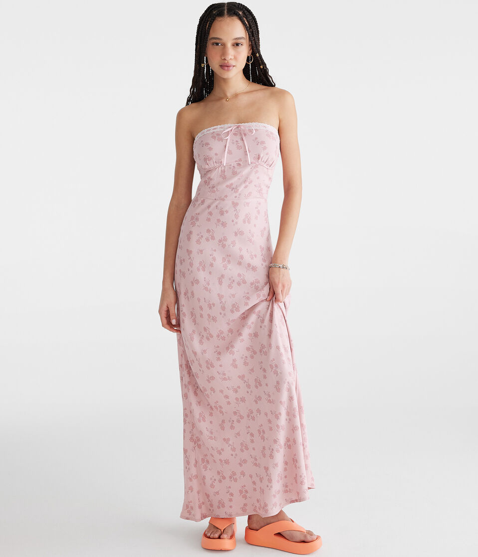 Aéropostale Floral Strapless Slip Midi Dress Fresh Lavender