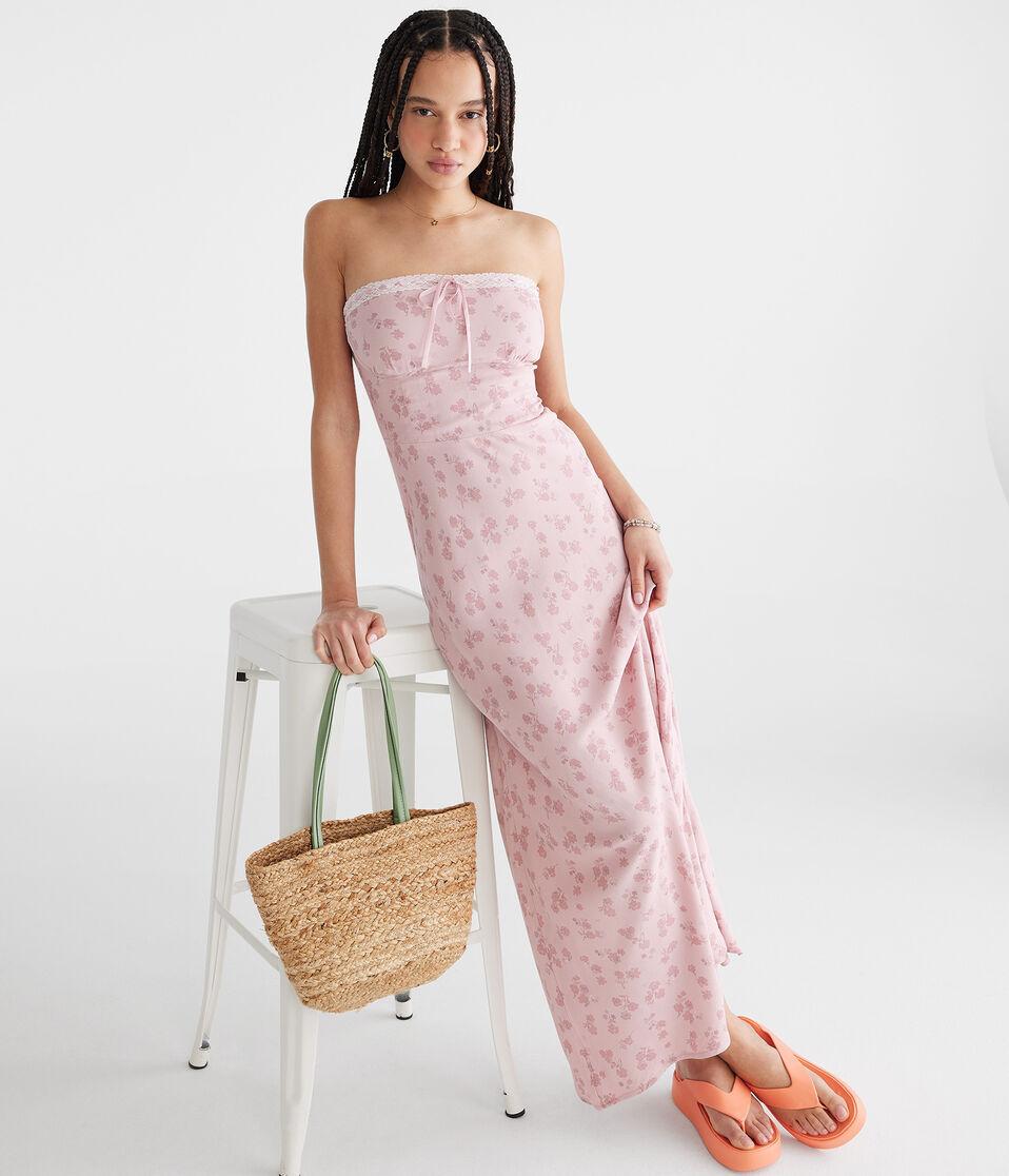 aéropostale Floral Strapless Slip Midi Dress fresh lavender