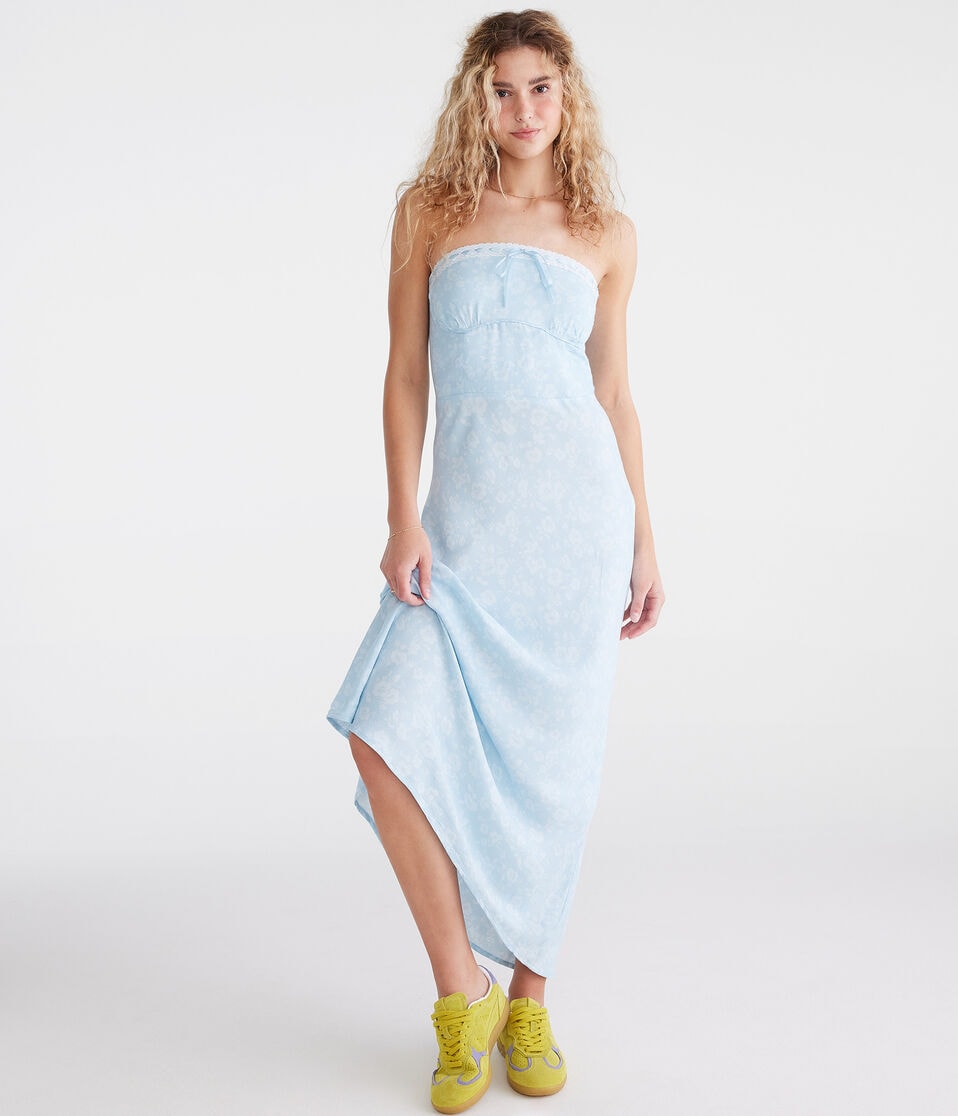 aéropostale Floral Strapless Slip Midi Dress morning breeze